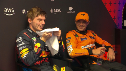 2024 Spanish Grand Prix: Listen in to the chat from the top three drivers in the cool-down room after the race